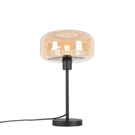 Lampy stojące - QAZQA Lampa stołowa art deco czarna z bursztynowym szkłem - Bizle - miniaturka - grafika 1
