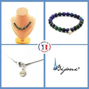 Kamienie i minerały. Komplet biżuterii Bransoletka Naszyjnik 15 Koralików Azuryt Chryzokola 8 mm. Możliwość dostosowania rozmiaru. - Bransoletki - miniaturka - grafika 1