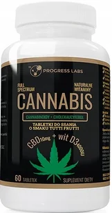Progress Labs, Cannabis, CBD 10mg + witamina D3 4000 60 tab. - Witaminy i minerały - miniaturka - grafika 1