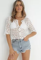 Swetry damskie - Biały Kardigan Narzutka Rosia - miniaturka - grafika 1