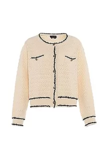 Swetry damskie - caspio Damski sweter z dzianiny Vintage Button Contrast Knitted Cardigan Akryl Wełna BIAŁA CZARNA Rozmiar XL/XXL, wełniany biały czarny, XL - grafika 1