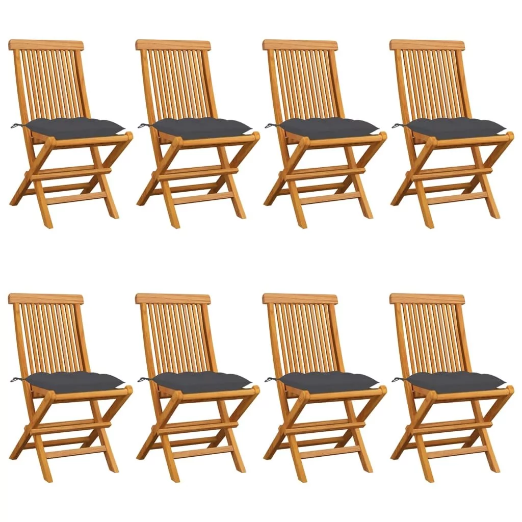 vidaXL Lumarko Krzesła ogrodowe z antracytowymi poduszkami, 8 szt., tekowe! 3072932