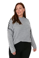 Swetry damskie - Trendyol Damska bluza z golfem zwykły regularny sweter plus size, szary melanż, 3XL - miniaturka - grafika 1