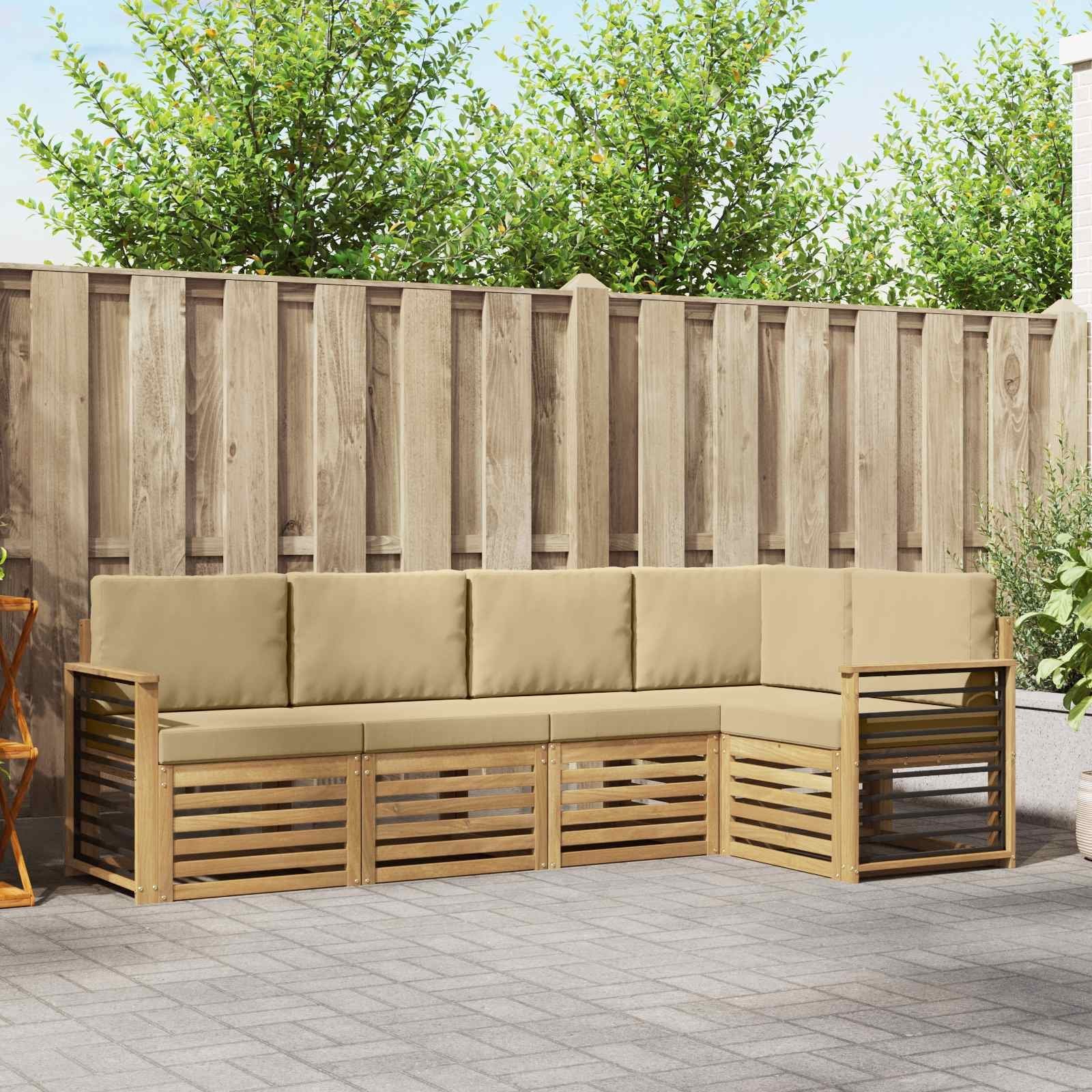 vidaXL Zestaw sof na zewnątrz 5 pcs Biały i Beżowy 247 x 128,5 x 73 cm