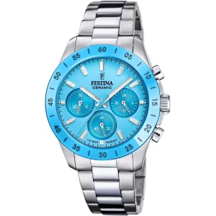 Zegarek Festina Ceramic 20693/3 zegarek unisex na bransolecie z błękitną tarczą - Zegarki męskie Zegarek Festina Ceramic 20693/3 zegarek unisex na bransolecie z błękitną tarczą - Zegarki męskie - miniaturka - grafika 1