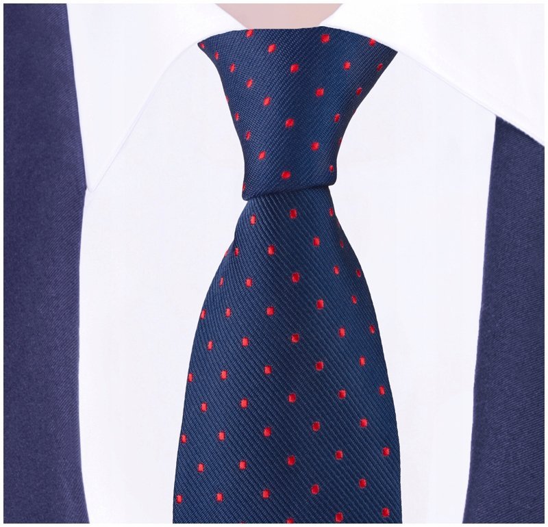 MODNY Krawat Męski Grochy Granatowy ŻAKARDOWY rc46