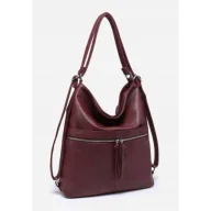 Torebki damskie - Stylowa Bordowa Torebka Damska Worek Shopper 2w1 Plecak LUIGISANTO Czerwona - miniaturka - grafika 1