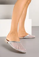 Klapki i japonki damskie - Srebrne Klapki z Transparentnej Siatki z Cyrkoniami Lanissa - miniaturka - grafika 1