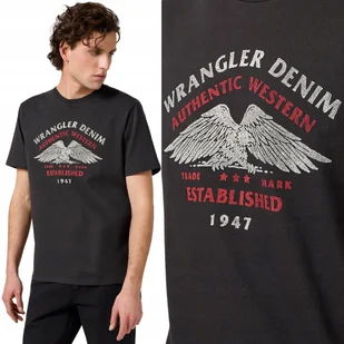 Wrangler AMERICANA TEE Faded T-Shirt czarna bawełniana koszulka nadruk L - Koszulki męskie - miniaturka - grafika 1