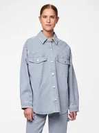 Koszule damskie - Pieces Aksamitna koszula w kolorze błękitnym - miniaturka - grafika 1