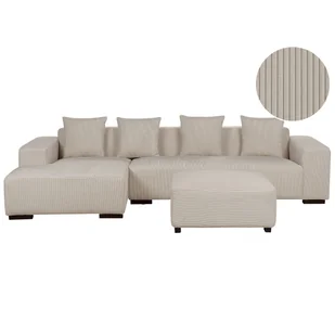 BELIANI Narożnik prawostronny z otomaną beżowy sztruksowy 4-osobowy sofa narożna z dodatkowymi poduszkami nowoczesny design - Narożniki - miniaturka - grafika 1