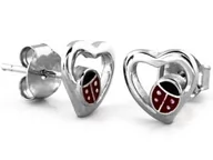 Biżuteria dla dzieci - Srebrne kolczyki 925 serca z biedronkami na sztyft - miniaturka - grafika 1