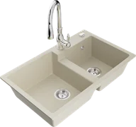 Zlewozmywaki z baterią - Mexen Tomas zlewozmywak granitowy 2-komorowy z baterią kuchenną Savita, beżowy - 6516-69-672601-00 - miniaturka - grafika 1