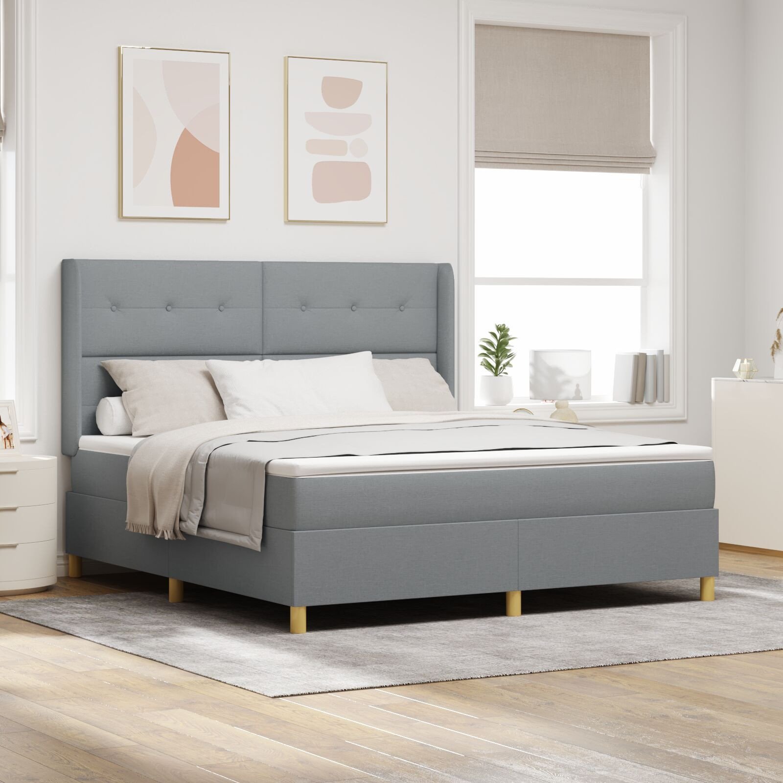 Łóżko boxspring z materacem jasnoszary 180x200 cm tkanina