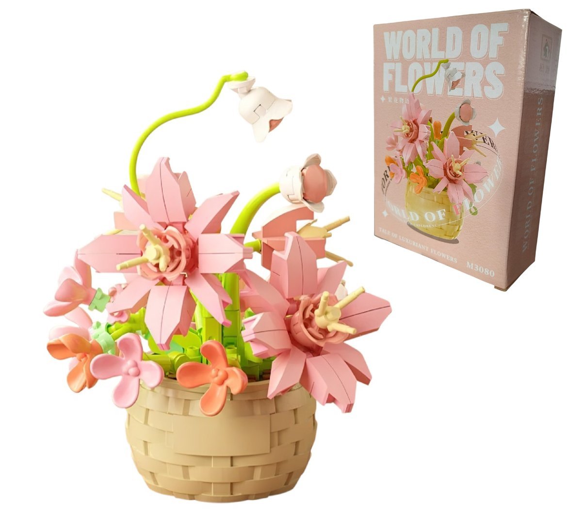 Różowe kwiaty w doniczce z klocków klocki konstrukcyjne dla dziewczynki dzieci