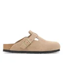 Klapki i japonki damskie - Birkenstock Skórzane chodaki "Boston Leve" w kolorze beżowym - miniaturka - grafika 1