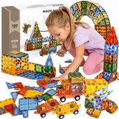 Układanki dla dzieci - KLOCKI MAGNETYCZNE KONSTRUKCYJNE EDUKACYJNE DUŻE KAFELKI PANELE układanka  zestaw XXL 100 Rainbow Magic Magnetic - miniaturka - grafika 1