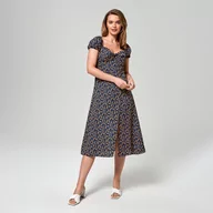 Sukienki - Sinsay - Sukienka midi z wiązaniem - Czarny - miniaturka - grafika 1