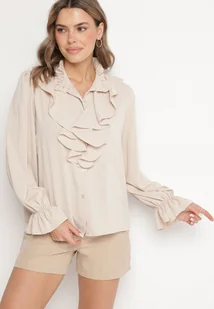 Beżowa Koszula Ozdobiona Falbankami Jenisela - Koszule damskie - miniaturka - grafika 1