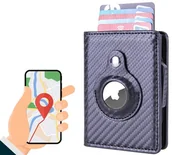 Portfele - SKÓRZANY PORTFEL Z UCHWYTEM NA AIRTAG GPS BLOKADA RFID PREZENT CARBON - miniaturka - grafika 1