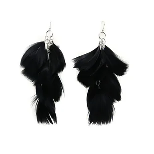 Czarne - długie kolczyki z piórami, srebro - Kolczyki - miniaturka - grafika 1