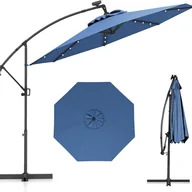 Parasole ogrodowe - Parasol przeciwsłoneczny 300 cm z oświetleniem solarnym LED, obracany o 360°, z korbą i nóżką krzyżową, na taras, do ogrodu, balkon, niebieski, Groß - miniaturka - grafika 1