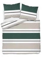 Pościel - Pościel satynowa 160x200 biała zielona butelkowa beżowa paski Home Satin - miniaturka - grafika 1