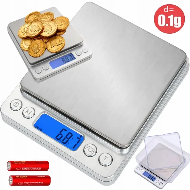 Waga Do Złota I Kuchni 0,1g-3kg Lcd + 2x Bateria Aaa Dla Domu