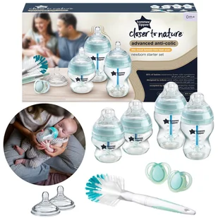 Tommee Tippee Zestaw startowy dla noworodka, butelki antykolkowe Butelki Smoczki Szczotka 0m+ - Butelki dla niemowląt - miniaturka - grafika 1