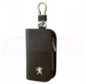 Etui na klucze - SKÓRZANE ETUI na klucze PEUGEOT logo KLUCZYK brelok ELEGANCKI brąz - miniaturka - grafika 1