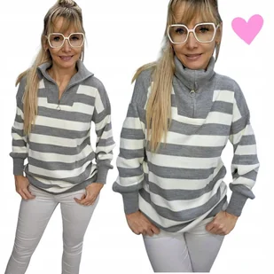 SWETER DAMSKI W PASKI GOLF dłuższy rozpinany ciepły szary 40 42 L XL - Swetry damskie - miniaturka - grafika 1