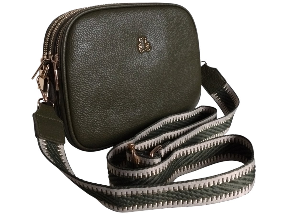 Mała Damska Listonoszka w Kolorze Zielonym z 3 Komorami i Paskiem