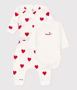 Petit Bateau Unisex Baby A084W 3-częściowy zestaw, białe pianki/czerwone terkuit, 1 miesiąc (3 sztuki), Biały ptasie mleczko/czerwony terkuit, 0 miesi?cy - Bluzki dla dziewczynek - miniaturka - grafika 1