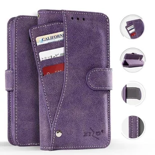 Zizo Slide Out Wallet Pouch Skórzane etui iPhone X z kieszeniami na karty wewnątrz oraz na zewnątrz etui + stand up (Purple) - Etui i futerały do telefonów - miniaturka - grafika 1