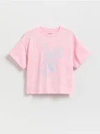 Koszulki dla dziewczynek - Reserved - T-shirt z nadrukiem - pastelowy róż - miniaturka - grafika 1