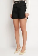 Spodenki damskie - Czarne Szorty z Wiskozy o Eleganckim Kroju z Wysokim Stanem i Aplikacją Zimona - miniaturka - grafika 1