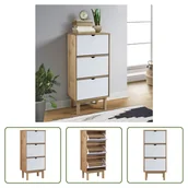 Szafki na buty - The Living Store Szafka na buty OTTA z 3 szufladami brązowo-biała lite drewno sosnowe - miniaturka - grafika 1