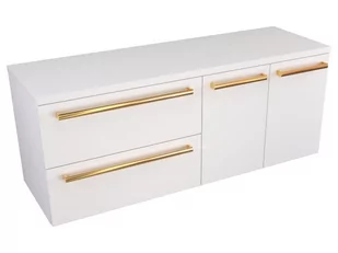 Szafka Wisząca Z Blatem ATH 120 cm SD Lewa - Biały Mat - Uchwyty Złote Polerowane - Szafki łazienkowe - miniaturka - grafika 1