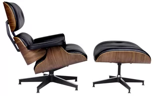 King Home Fotel Insp LOUNGE CHAIR HM PREMIUM SZEROKI z podnóżkiem czarny sklejka orzech skóra naturalna (T066F.BLACK.SET) - Fotele - miniaturka - grafika 1