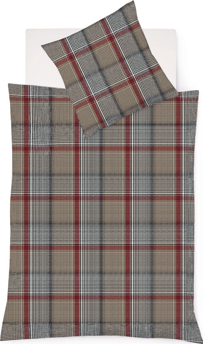 Fleuresse Pościel flanelowa 155x200 cm Lech Krata Czerwono-Beżowa