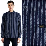Koszule męskie - Lee WORKER SHIRT 2.0 Indigo luźna granatowa bawełniana koszula w paski M - miniaturka - grafika 1