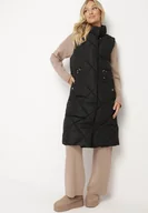 Kamizelki damskie - Czarna Pikowana Kamizelka o Długim Kroju ze Stójką i Kieszeniami Avatheia - miniaturka - grafika 1