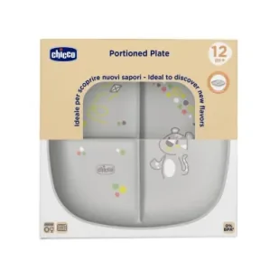 Chicco Talerz 3-dzielny szary 12m+ - Miseczki i talerzyki dla dzieci - miniaturka - grafika 1