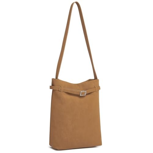 Miss Lulu Torebka damska, duża torba na zakupy, torba z uchwytem, miękka skóra PU, średniej wielkości torba na ramię, 2-4, brązowy