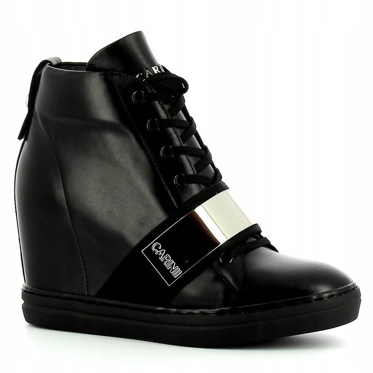 Sneakersy na koturnie czarne skóra carinii b8176-e50 modne r.40
