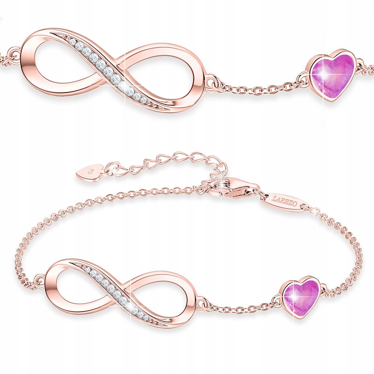 Bransoletka Pozłacana Różowe Serce ze Znakiem Nieskończoności SREBRO 925