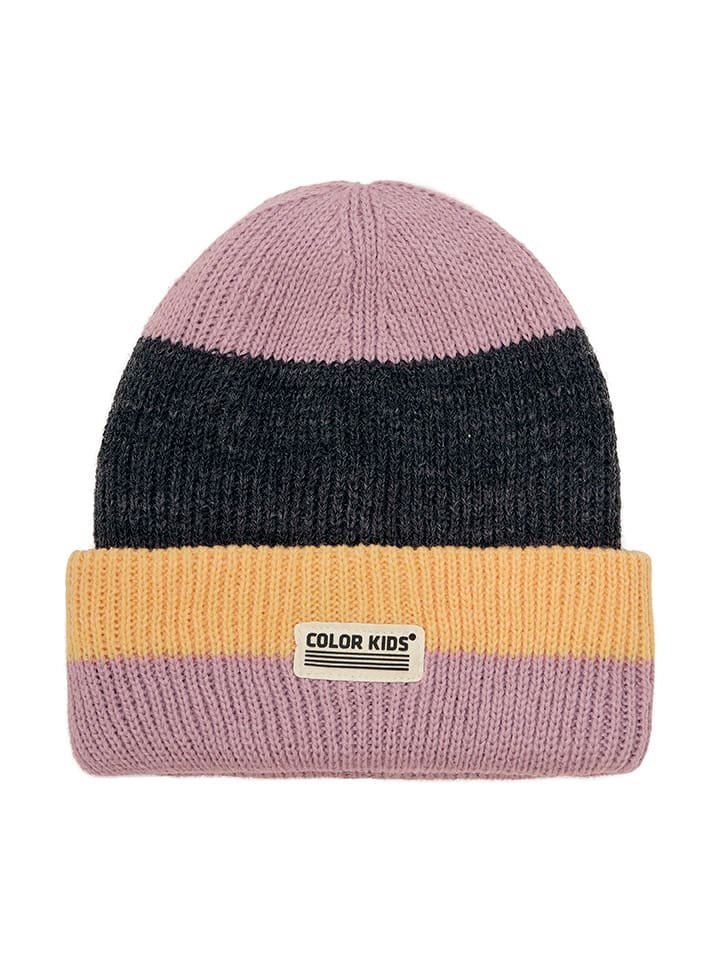 Color Kids Czapka beanie w kolorze jasnoróżowo-granatowo-żółtym