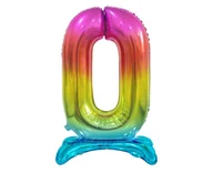 Balony i akcesoria - Godan Balon foliowy stojący cyfra 0 tęczowa - 74 cm BC-AST0 - miniaturka - grafika 1