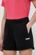 Spodenki damskie - Hummel szorty bawełniane kolor czarny gładkie medium waist - miniaturka - grafika 1