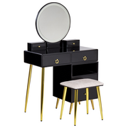 Toaletki - Toaletka 6 szuflad lustro LED ze stołkiem czarno-złota YVES - miniaturka - grafika 1